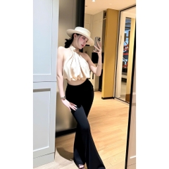 Áo cổ yếm dáng bí bồng, áo yếm lụa bo gấu dáng ngắn quyến rũ sang chảnh Hum Fashion