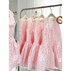 Váy đầm xòe hoa nhí cúp ngực, Váy đầm hoa nhí dáng ngắn phối nơ tiểu thư ngọt ngào Hum Fashion
