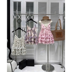 Váy 2 dây xếp ly tầng, váy hai dây dáng ngắn phối nơ bèo nhún tiểu thư Hum Fashion