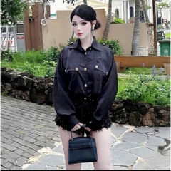 Set áo sơ mi kèm quần đùi, set bộ sơ mi peplum ngắn tay kèm quần short ống rộng Hum Fashion