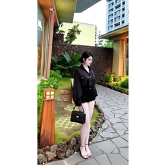 Set áo sơ mi kèm quần đùi, set bộ sơ mi peplum ngắn tay kèm quần short ống rộng Hum Fashion