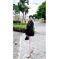 Set áo sơ mi kèm quần đùi, set bộ sơ mi peplum ngắn tay kèm quần short ống rộng Hum Fashion