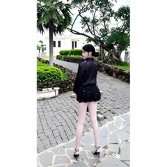Set áo sơ mi kèm quần đùi, set bộ sơ mi peplum ngắn tay kèm quần short ống rộng Hum Fashion