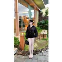 Set áo sơ mi kèm quần đùi, set bộ sơ mi peplum ngắn tay kèm quần short ống rộng Hum Fashion