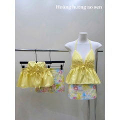 Set đồ bơi áo yếm 2 dây phối chân váy hoa đi biển xinh xắn hot trend hè 2026