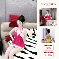 Set đồ bơi áo yếm 2 dây phối chân váy hoa đi biển xinh xắn hot trend hè 2026