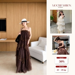 Đầm maxi phối ren 2 dây nhiều tầng, váy maxi đi biển dáng dài phong cách tiểu thư sang chảnh