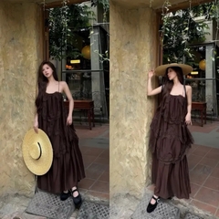 Đầm maxi phối ren 2 dây nhiều tầng, váy maxi đi biển dáng dài phong cách tiểu thư sang chảnh