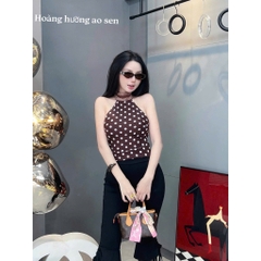 Set áo yếm chấm bi quần lửng, set bộ áo cổ yếm ôm body kèm quần lửng ống loe Hum Fashion
