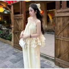 Set áo bèo tầng cổ phối đá sang chảnh, bộ nữ đi tiệc xinh xắn phong cách tiểu thư