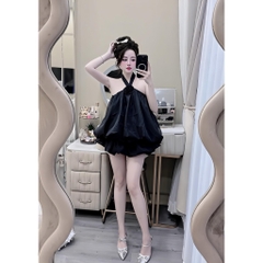 Váy Yếm Nữ Phối Hoa Ngực Chất Tơ Ánh Kim Cao Cấp, Đầm Dự Tiệc Sang Chảnh Có Mút Ngực Tôn Dáng