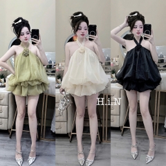 Set yếm bí ngô đính hoa hồng, set bộ cổ yếm dáng váy bí bồng bềnh tiểu thư sang chảnh Hum Fashion