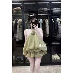 Set yếm bí ngô đính hoa hồng, set bộ cổ yếm dáng váy bí bồng bềnh tiểu thư sang chảnh Hum Fashion