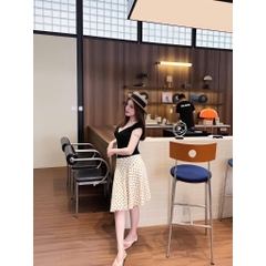 Set Áo Thun Nữ Mix Chân Váy Chấm Bi Xòe Lệch 2 Lớp, Set Đồ Đi Chơi Nữ Tôn Dáng Cực Xinh