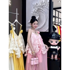 Set áo 2 dây kèm váy dài,  set đồ hai dây hở lưng dáng váy bí bồng bềnh tiểu thư Hum Fashion