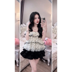 Set áo trễ vai kèm chân váy, set bộ áo trễ vai bèo nhún kèm chân váy ngắn tiểu thư Hum Fashion