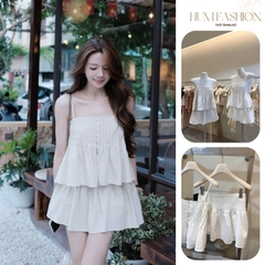 Set áo 2 dây kèm chân váy, set bộ áo hai dây nhún bèo kèm chân váy mùa hè đơn giản dễ phối Hum Fashion