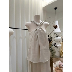 Set áo xoắn ngực kèm quần dài, set bộ áo cộc tay xoắn ngực cạp cao ống suông Hum Fashion