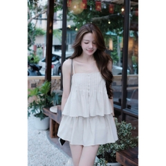 Set áo 2 dây kèm chân váy, set bộ áo hai dây nhún bèo kèm chân váy mùa hè đơn giản dễ phối Hum Fashion