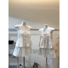 Set áo 2 dây kèm chân váy, set bộ áo hai dây nhún bèo kèm chân váy mùa hè đơn giản dễ phối Hum Fashion