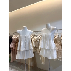 Set áo 2 dây kèm chân váy, set bộ áo hai dây nhún bèo kèm chân váy mùa hè đơn giản dễ phối Hum Fashion