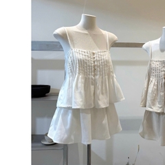 Set áo 2 dây kèm chân váy, set bộ áo hai dây nhún bèo kèm chân váy mùa hè đơn giản dễ phối Hum Fashion
