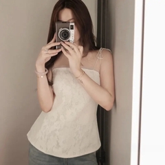 Áo 2 dây hoạ tiết ren nổi buộc nơ vai hai lớp tiểu thư, áo nữ nàng thơ mặc đi chơi dạo phố