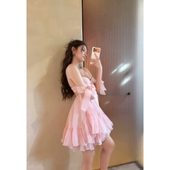 Váy babydoll 2 dây nơ ngực, đầm hai dây dáng babydoll hở lưng xòe bồng công chúa Hum Fashion