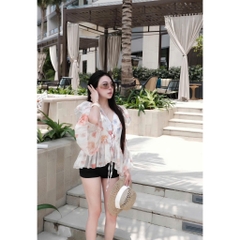 Áo babydoll hoạ tiết hoa bồng xoè tiểu thư, áo kiểu nữ sang chảnh xinh xắn