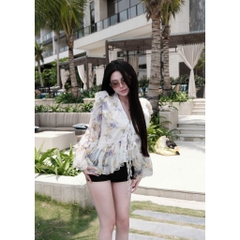 Áo voan bèo rộng cánh tiên tay loe, áo kiểu voan tơ nhún bèo tầng xòe rộng dáng tiểu thư Hum Fashion