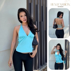 Áo yếm lụa hở lưng cột cổ kèm dây choàng, áo 2 dây lụa cổ yếm ôm body sexy sang chảnh Hum Fashion