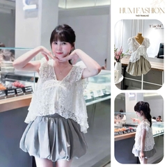 Set áo ren kèm chân váy bí, set ren có lót kèm chân váy ngắn tiểu thư đi chơi HUM FASHION