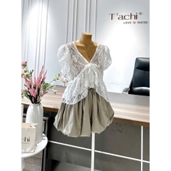 Set áo ren kèm chân váy bí, set ren có lót kèm chân váy ngắn tiểu thư đi chơi HUM FASHION
