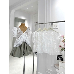 Set áo ren kèm chân váy bí, set ren có lót kèm chân váy ngắn tiểu thư đi chơi HUM FASHION