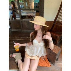 Áo 2 dây cổ tim dáng bí xinh, áo kiểu hai dây xanh ngọc bồng bềnh hottrend tiểu thư Hum Fashion
