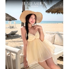 Áo 2 dây nữ xoắn ngực dáng xoè babydoll, áo kiểu hai dây  nhẹ phong cách đi biển Hum Fashion