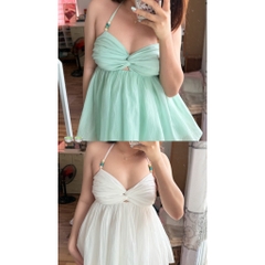 Áo 2 dây nữ xoắn ngực dáng xoè babydoll, áo kiểu hai dây  nhẹ phong cách đi biển Hum Fashion