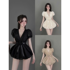 Đầm ren nữ tay bồng phối hoa dáng ngắn có lớp lót , đầm đi chơi đi tiệc sang chảnh