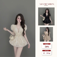 Đầm ren nữ tay bồng phối hoa dáng ngắn có lớp lót , đầm đi chơi đi tiệc sang chảnh