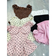 Set áo babydoll cánh tiên kèm chân váy bí, set áo chấm bi cúp ngực xinh đi chơi dễ thương Hum Fashion