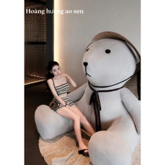 Set áo quây body kẻ sọc ngang phối chân váy, Set bộ body nữ có dây vai và lớp lót bảo hộ