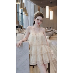 Đầm 2 dây nữ nhiều tầng phối ren, váy nữ sang chảnh công chúa đi chơi đi biển