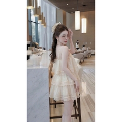 Đầm 2 dây nữ nhiều tầng phối ren, váy nữ sang chảnh công chúa đi chơi đi biển