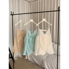 Áo 2 dây thắt nơ dáng bí màu xanh tiffany, áo hai dây voan tơ dáng bí ngô tiểu thư sang chảnh Hum Fashion