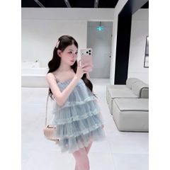 Váy 2 dây tầng bèo tiểu thư, đầm babydoll 2 dây xếp tầng bồng bềnh Hum Fashion