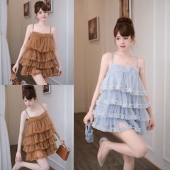 Đầm kiểu nữ 2 dây dáng ngắn, đầm nữ tầng bồng bềnh mặc đi biển đi chơi xinh xắn