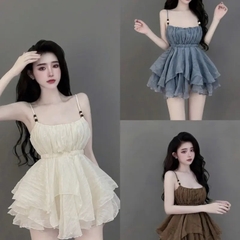 Váy 2 dây nữ dáng bồng xoè, Váy kiểu nữ bo eo tôn dáng tiểu thư xinh xắn