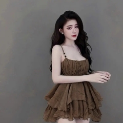 Váy 2 dây nữ dáng bồng xoè, Váy kiểu nữ bo eo tôn dáng tiểu thư xinh xắn