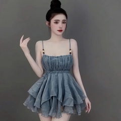 Váy 2 dây nữ dáng bồng xoè, Váy kiểu nữ bo eo tôn dáng tiểu thư xinh xắn