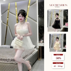 Váy đầm tiểu thư công chúa chất tơ bồng xoè xinh xắn, Váy cổ đính đá sang chảnh